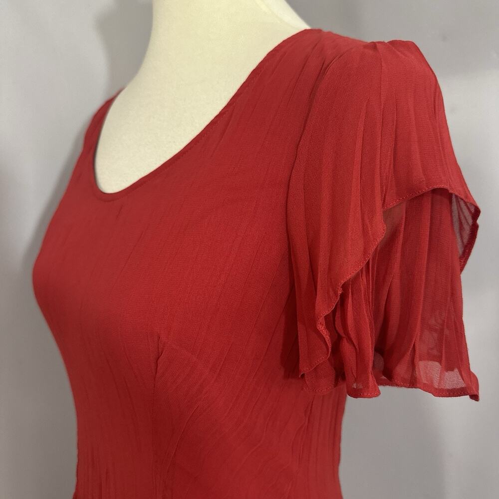Kedziorek Bell Sleeve V-neck Midi Dress Red 38 Small Lined Coastal Flowy Resort - Picture 6 of 14